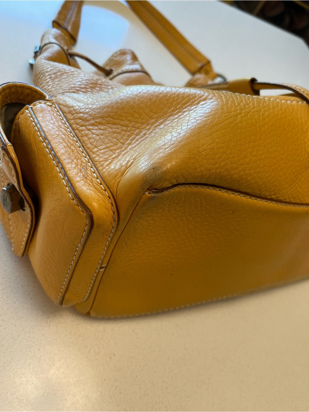 Cole Haan Mustard Leather Drawstring Shoulder Bag - Picture 11 of 14